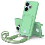 For Redmi 13 4G / 13 5G / Note 13R 5G Integrated Card Bag Solid Color Liquid Silicone Phone Case Gen2 with Short Lanyard(Green)