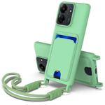 For Redmi 13C 4G / 13C 5G / 13R 5G Integrated Card Bag Solid Color Liquid Silicone Phone Case Gen2 with Short Lanyard(Green)