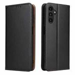 For Samsung Galaxy A56 5G Fierre Shann PU Genuine Leather Texture Phone Case(Black)