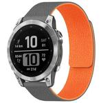 For Garmin Fenix 8/7/6/5 22mm xDfind Litchi Texture Magnetic Silicone Watch Band(Grey Orange)