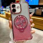 For iPhone 16 Plus Gradient Glitter Spinning Top Holder Phone Case(Pink)