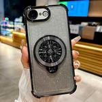 For iPhone 16e Gradient Glitter Spinning Top Holder Phone Case(Black)