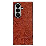 For Samsung Galaxy Z Fold7 5G Impression Camellia Pattern Protective Phone Case(Brown)
