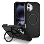 For iPhone 16 Defend Rugged Gear Holder MagSafe Phone Case(Black)