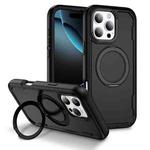 For iPhone 16 Pro Max Defend Rugged Gear Holder MagSafe Phone Case(Black)