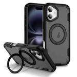 For iPhone 17 Defend Rugged Gear Holder MagSafe Phone Case(Black + Transparent Grey)