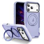 For iPhone 17 Pro Defend Rugged Gear Holder MagSafe Phone Case(Light Purple + Transparent Purple)