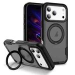For iPhone 17 Pro Max Defend Rugged Gear Holder MagSafe Phone Case(Black + Transparent Grey)