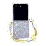 For Samsung Galaxy Z Flip7 5G Pearlescent Shell Texture Side Buckle Phone Case with Rainbow Bracelet(White)