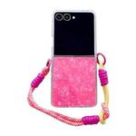 For Samsung Galaxy Z Flip7 5G Pearlescent Shell Texture Side Buckle Phone Case with Rainbow Bracelet(Red)