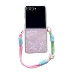 For Samsung Galaxy Z Flip7 5G Pearlescent Shell Texture Side Buckle Phone Case with Rainbow Bracelet(Pink)