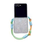 For Samsung Galaxy Z Flip7 5G Pearlescent Shell Texture Side Buckle Phone Case with Rainbow Bracelet(Beige)