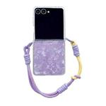 For Samsung Galaxy Z Flip7 5G Pearlescent Shell Texture Side Buckle Phone Case with Rainbow Bracelet(Purple)