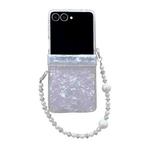 For Samsung Galaxy Z Flip7 5G Three Parts Pearlescent Shell Texture Phone Case with Bracelet(White)