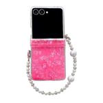 For Samsung Galaxy Z Flip7 5G Three Parts Pearlescent Shell Texture Phone Case with Bracelet(Red)