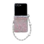 For Samsung Galaxy Z Flip7 5G Three Parts Pearlescent Shell Texture Phone Case with Bracelet(Pink Green)