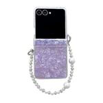 For Samsung Galaxy Z Flip7 5G Three Parts Pearlescent Shell Texture Phone Case with Bracelet(Purple)