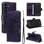 For Samsung Galaxy S25 FE 5G Embossed Sunflower Pattern Flip Leather Phone Case(Purple)