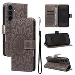For Samsung Galaxy S25 FE 5G Embossed Sunflower Pattern Flip Leather Phone Case(Grey)