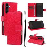 For Samsung Galaxy S25 FE 5G Embossed Sunflower Pattern Flip Leather Phone Case(Red)