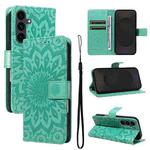 For Samsung Galaxy S25 FE 5G Embossed Sunflower Pattern Flip Leather Phone Case(Green)