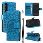 For Samsung Galaxy S25 FE 5G Embossed Sunflower Pattern Flip Leather Phone Case(Blue)