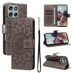 For Motorola Moto G56 5G Embossed Sunflower Pattern Flip Leather Phone Case(Grey)