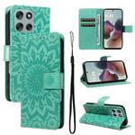 For Motorola Moto G56 5G Embossed Sunflower Pattern Flip Leather Phone Case(Green)