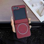 For Samsung Galaxy Z Flip6 Three Parts Carbon Fiber Texture MagSafe Phone Case(Red)