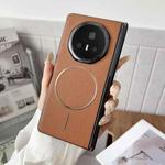 For Honor Magic V3 Folding Shaft Magsafe Plain Leather Phone Case(Brown)