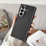 For Samsung Galaxy Z Fold7 Folding Shaft Magsafe Plain Leather Phone Case(Black)