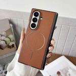 For Samsung Galaxy Z Fold7 Folding Shaft Magsafe Plain Leather Phone Case(Brown)