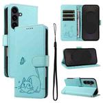 For Samsung Galaxy S25 FE 5G Adorable Cat Embossed Pattern Flip Leather Phone Case(Green)