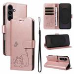For Samsung Galaxy S25 FE 5G Adorable Cat Embossed Pattern Flip Leather Phone Case(Rose Gold)