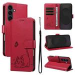 For Samsung Galaxy S25 FE 5G Adorable Cat Embossed Pattern Flip Leather Phone Case(Red)