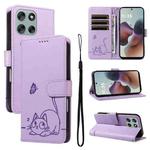 For Motorola Moto G56 5G Adorable Cat Embossed Pattern Flip Leather Phone Case(Purple)