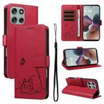 For Motorola Moto G56 5G Adorable Cat Embossed Pattern Flip Leather Phone Case(Red)