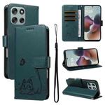 For Motorola Moto G56 5G Adorable Cat Embossed Pattern Flip Leather Phone Case(Dark Green)