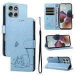For Motorola Moto G56 5G Adorable Cat Embossed Pattern Flip Leather Phone Case(Sky Blue)