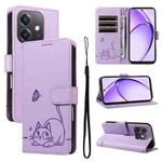 For OPPO A5x 5G Global Adorable Cat Embossed Pattern Flip Leather Phone Case(Purple)