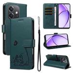For OPPO A5x 5G Global Adorable Cat Embossed Pattern Flip Leather Phone Case(Dark Green)
