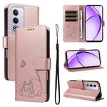 For OPPO K12x 5G Global Adorable Cat Embossed Pattern Flip Leather Phone Case(Rose Gold)