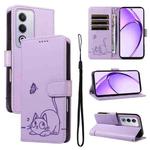 For OPPO K12x 5G Global Adorable Cat Embossed Pattern Flip Leather Phone Case(Purple)