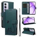 For OPPO K12x 5G Global Adorable Cat Embossed Pattern Flip Leather Phone Case(Dark Green)