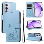 For OPPO K12x 5G Global Adorable Cat Embossed Pattern Flip Leather Phone Case(Sky Blue)