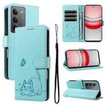 For Realme 14x 5G Global Adorable Cat Embossed Pattern Flip Leather Phone Case(Green)