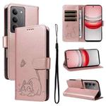 For Realme 14x 5G Global Adorable Cat Embossed Pattern Flip Leather Phone Case(Rose Gold)