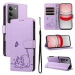 For Realme 14x 5G Global Adorable Cat Embossed Pattern Flip Leather Phone Case(Purple)