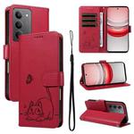 For Realme 14x 5G Global Adorable Cat Embossed Pattern Flip Leather Phone Case(Red)