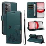 For Realme 14x 5G Global Adorable Cat Embossed Pattern Flip Leather Phone Case(Dark Green)